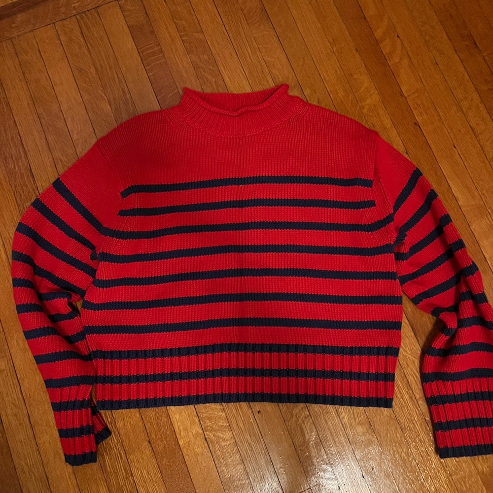 J. Crew Red and Navy striped sweater, size Small